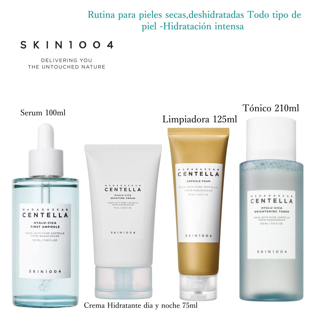 SKIN1004 - Rutina Intensa de Hidratación con Centella + Ácido Hialurónico 🌀 4Productos | Piel Seca/Deshidratada | Reparación de Barrera | 100% Vegano" www.sallunabeauty.com