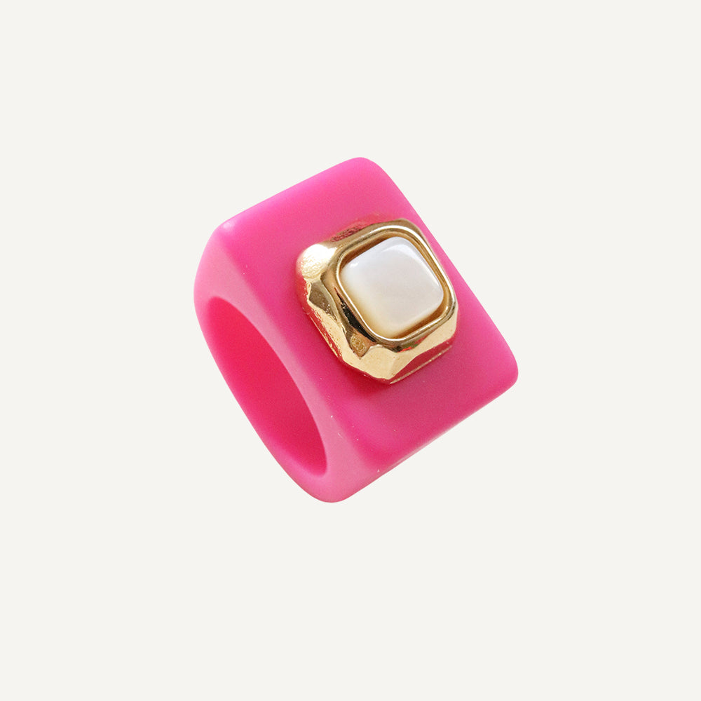 Anillo fucsia con piedra natural Madreperla ÉMOLO®