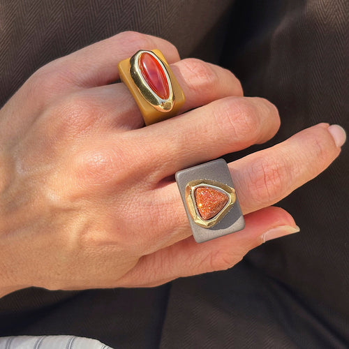 Anillos grandes mujer marrón con piedra natural [ Glitter] ÉMOLO®