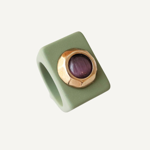 Anillo mujer Verde con selenita lila SAIRA ÉMOLO®