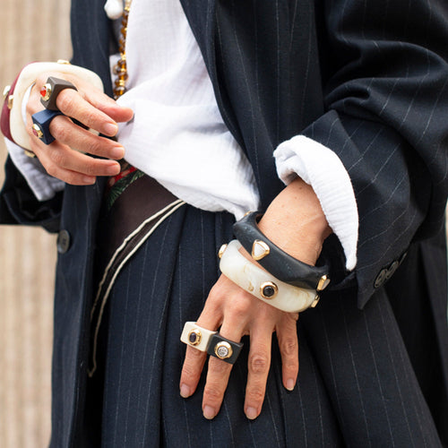 Anillo negro con piedra drusa titanio [Black] ÉMOLO®