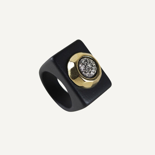 Anillo negro con piedra drusa titanio [Black] ÉMOLO®