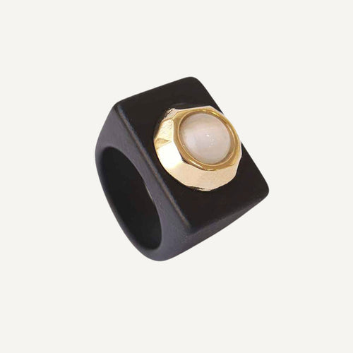 Anillo negro con piedra ojo de gato [Black II] ÉMOLO®