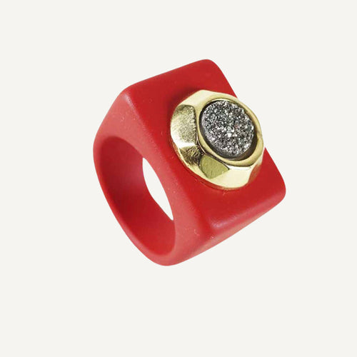 Anillo rojo vivo con piedra drusa de titanio [POWER] ÉMOLO®