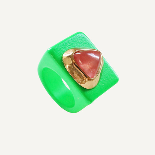 Anillo Verde Fluor con piedra natural Cuarzo sandia ÉMOLO®