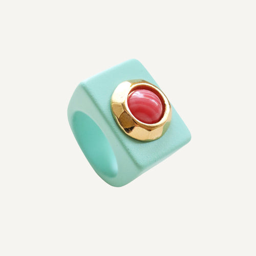 Anillo verde turquesa con piedra natural Agata roja ÉMOLO®