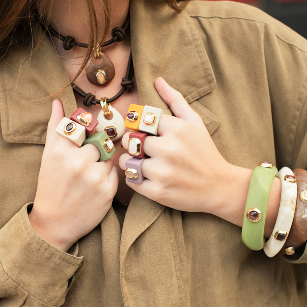 Anillos bisutería grandes Beige con piedra natural Madreperla ÉMOLO®