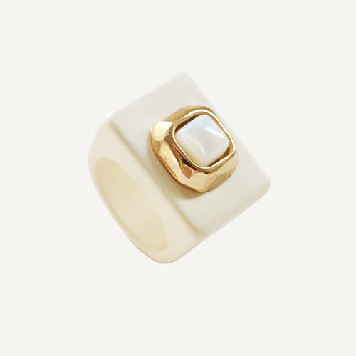Anillos bisutería grandes Beige con piedra natural Madreperla ÉMOLO®