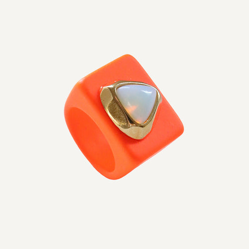 Anillos grandes bisutería color naranja flúor con piedra natural [ Spritz ] ÉMOLO®