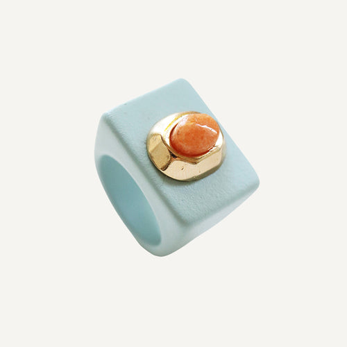 Anillos grandes mujer Azul Nordico con piedra natural Amazonita Naranja ÉMOLO®