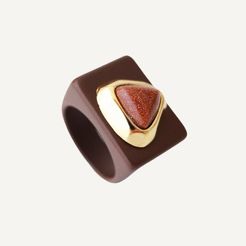 Anillos grandes mujer marrón con piedra natural [ Glitter] ÉMOLO®