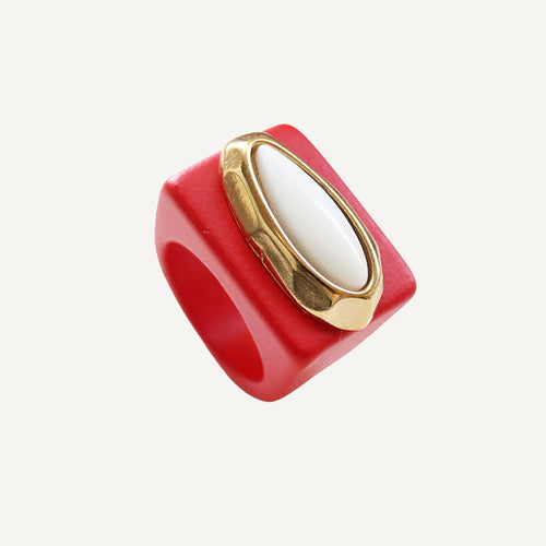 Anillos grandes mujer rojo con Porcelana Blanca ÉMOLO®