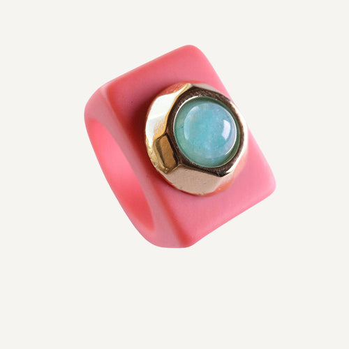 Anillos grandes mujer Rosa chicle con Cuarzo Verde Turquesa ÉMOLO®