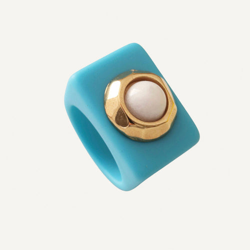 Anillos mujer azul con porcelana blanca SANTORINI ÉMOLO®