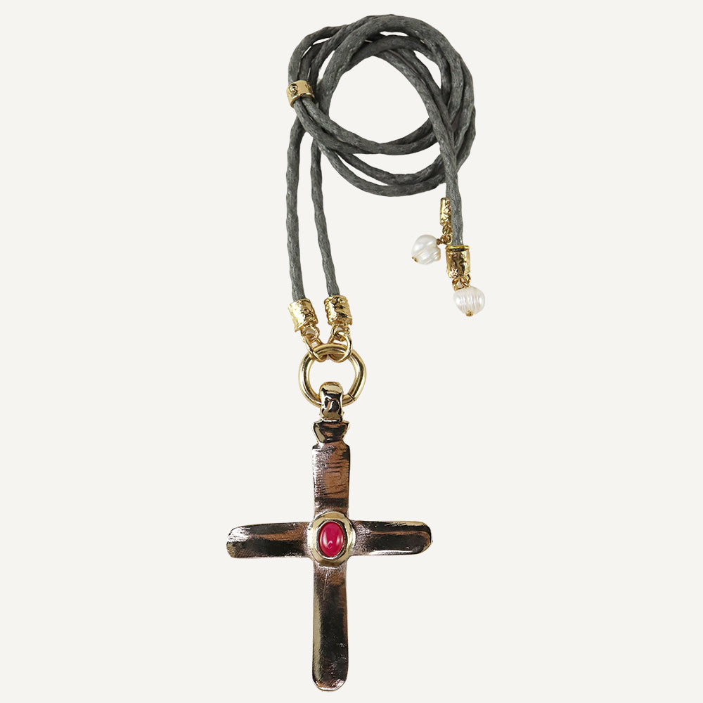 Collar cruz largo ajustable mujer piedra natural CRUZEA Monsul